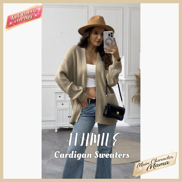 Oversized Chunky Knit Cardigan Sweater Open Front with Pockets Y2K Chic - Picture 7 of 7